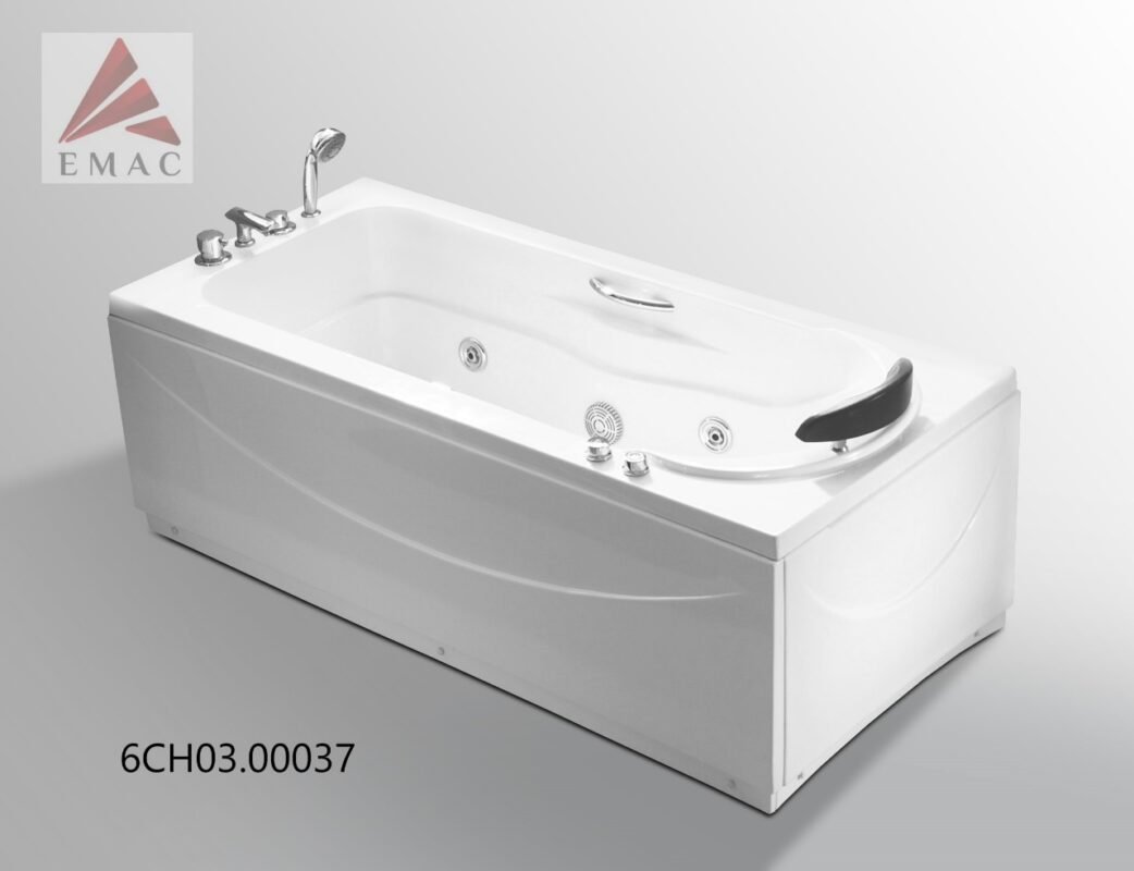 جاكوزي ايمـاك مستطيل موديل A045، 8 جت مساج، شلال، خلّاط، ووسادة رأس. خامة أكريليك، مقاس 160×75 سم، لون أبيض، تصميم فاخر وصناعة صينية عالية الجودة.