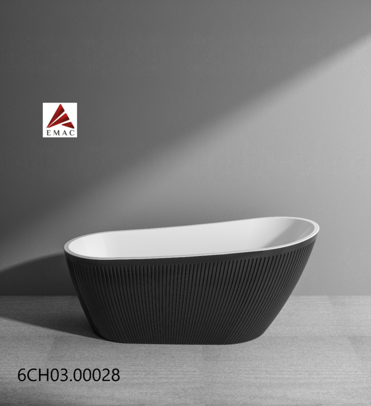 بانيو صيني متنقل إيمالك بمقاس 80x170، مصنوع من الأكريليك والفايبر، تصميم فاخر بلون أسود وأبيض، مزود بهراب، سهل التنظيف ومتين بجودة عالية.