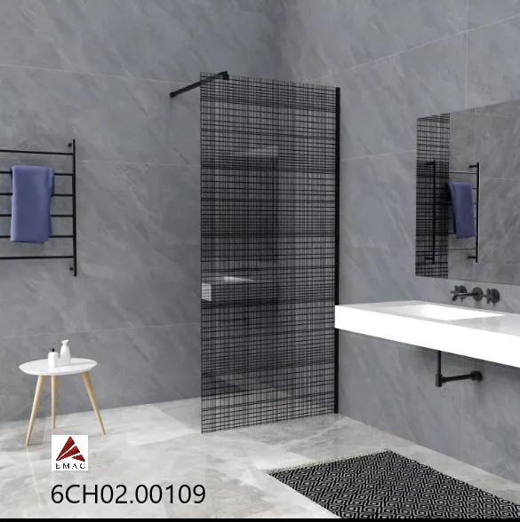 حاجز شاور زجاجي شبكي موديل D-08D من ايمـاك، باللون الأسود، مقاس 80×195 سم، زجاج مقوّى مع مساعد تثبيت. تصميم عصري، صناعة صينية وجودة عالية.