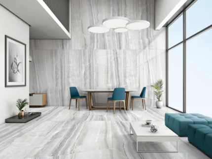 بورسلين هندي ريفر أونيكسي CO بنقشة أونيكس فاخرة ولمعة رمادية، مقاس 120x240، مثالي للأرضيات والحمامات والمجالس، مقاوم للرطوبة وسهل التنظيف