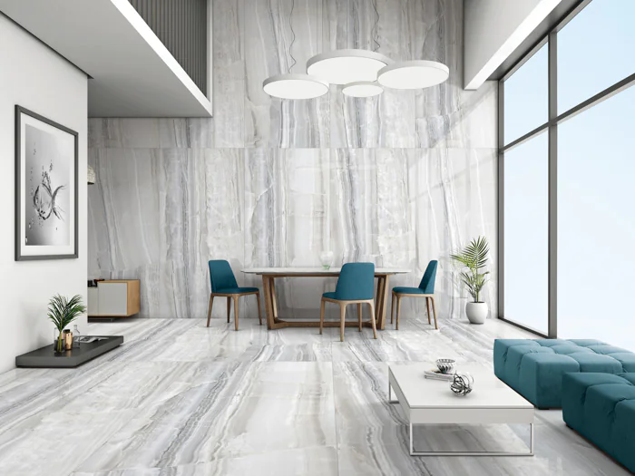 بورسلين هندي ريفر أونيكسي CO بنقشة أونيكس فاخرة ولمعة رمادية، مقاس 120x240، مثالي للأرضيات والحمامات والمجالس، مقاوم للرطوبة وسهل التنظيف