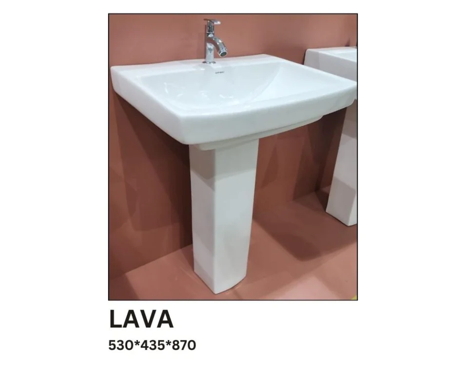 مغسلة حمام عامود LAVA، لون أبيض، قياس 530mm، تصميم أنيق، مناسبة للحمامات المنزلية والعامة، مصنوعة من البورسلين عالي الجودة.