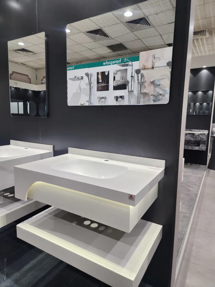 ⁦مغسلة صيني بورسلين رخامي حوض ايماك +انارة و مراية SYH1022-80⁩ - الصورة ⁦13⁩