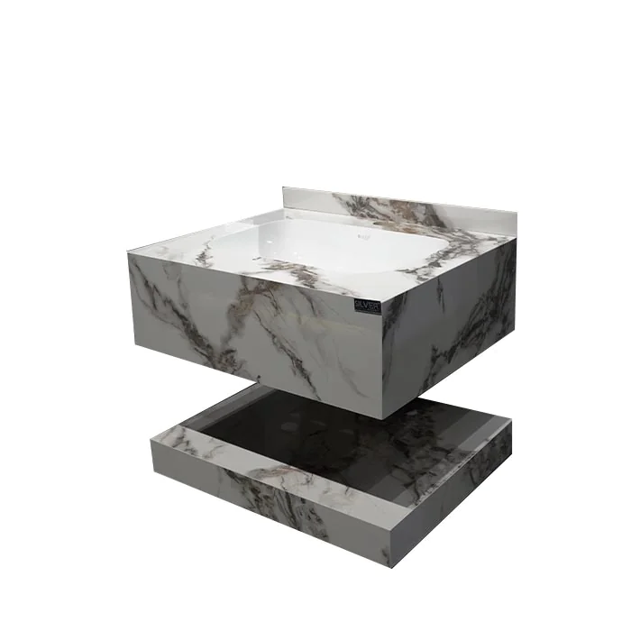 مغسلة صيني بورسلين رخامي مقاس 60 سم، تصميم حديث مع درج سفلي، مصنوعة من مواد عالية الجودة، مقاومة للرطوبة، مناسبة للحمامات العصرية.