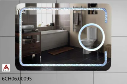 مراية ليد مستطيلة بإضاءة LED تعمل باللمس، مقاس 60x80 سم، إطار فضي أنيق، مقاومة للماء، مثالية للحمامات والمغاسل