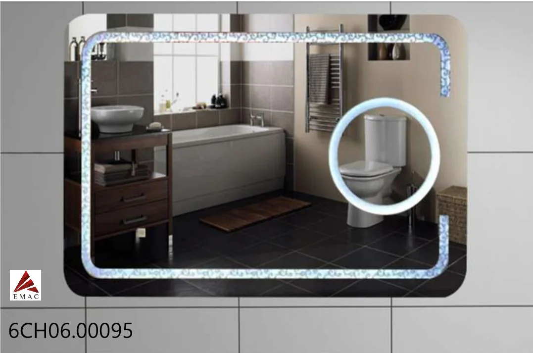 مراية ليد مستطيلة بإضاءة LED تعمل باللمس، مقاس 60x80 سم، إطار فضي أنيق، مقاومة للماء، مثالية للحمامات والمغاسل